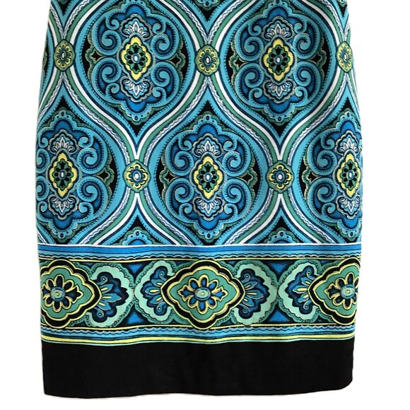 CACHE Sheath Dress, Stretch mesh, shirred panel, sleeveless, size 4, Blue, Green - Picture 5 of 8